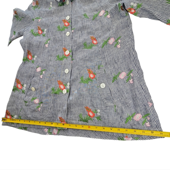 JOHN•MARK Blue & White Striped Linen Floral Embroidered Tunic Size S - Picture 11 of 16